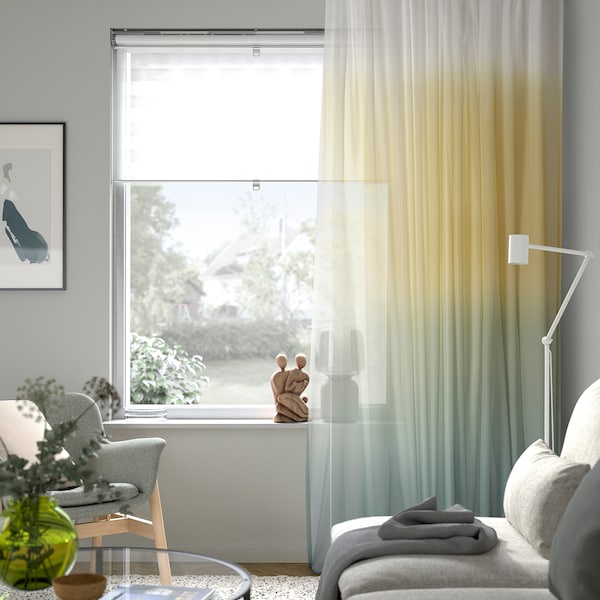 IKEA GLASÖRT sheer curtain, 1 piece, 118x98 in Light Yellow / Gray / Turquoise, Ikea Ireland | 3198IACYK
