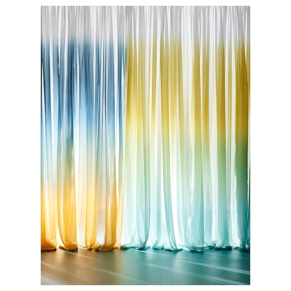 IKEA GLASÖRT sheer curtain, 1 piece, 118x98 in Light Yellow / Gray / Turquoise, Ikea Ireland | 3198IACYK
