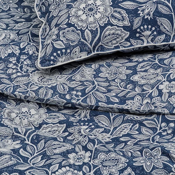IKEA GLESSTARR duvet cover and pillowcase(s), Full/Queen (Double/Queen) Dark Blue / White, Ikea Ireland | 7142OJPCF