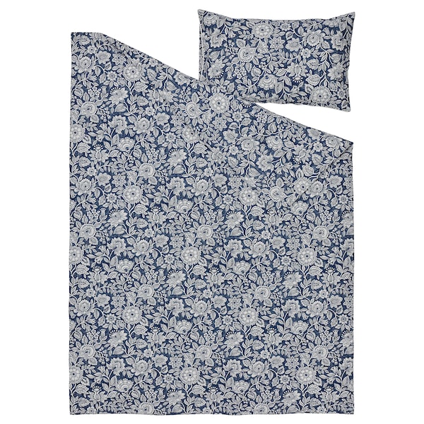 IKEA GLESSTARR duvet cover and pillowcase(s), Twin Dark Blue / White, Ikea Ireland | 4763XRINL