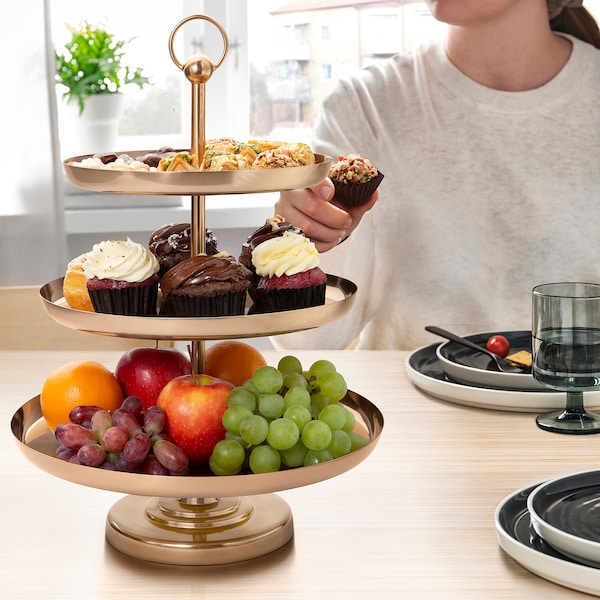 IKEA GOKVÄLLÅ serving stand, 3 tiers, copper color, 16x13x13 in, Ikea Ireland | 0589BOHUF