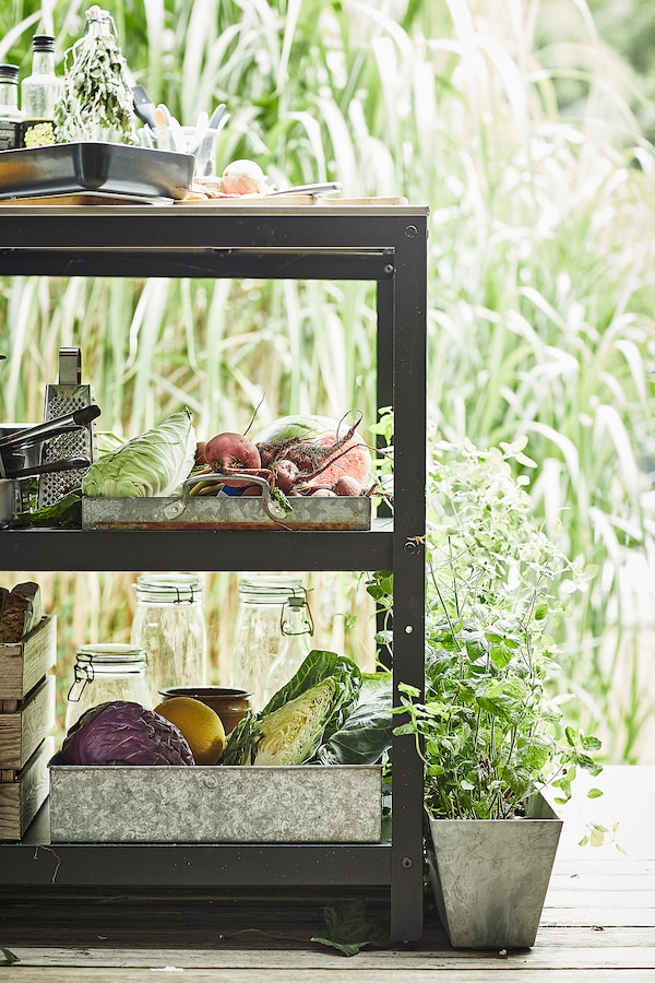 IKEA GRILLSKÄR kitchen island shelf unit, stainless steel outdoor, 33 7/8x24 in Black, Ikea Ireland | 0351GMWLB