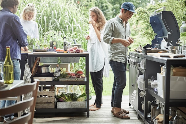 IKEA GRILLSKÄR kitchen island shelf unit, stainless steel outdoor, 33 7/8x24 in Black, Ikea Ireland | 0351GMWLB