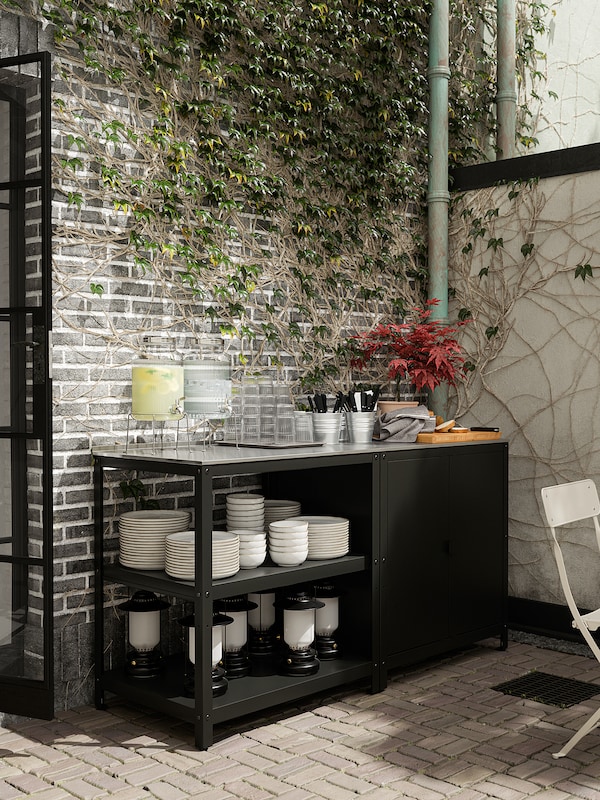 IKEA GRILLSKÄR kitchen island shelf unit, stainless steel outdoor, 33 7/8x24 in Black, Ikea Ireland | 0351GMWLB