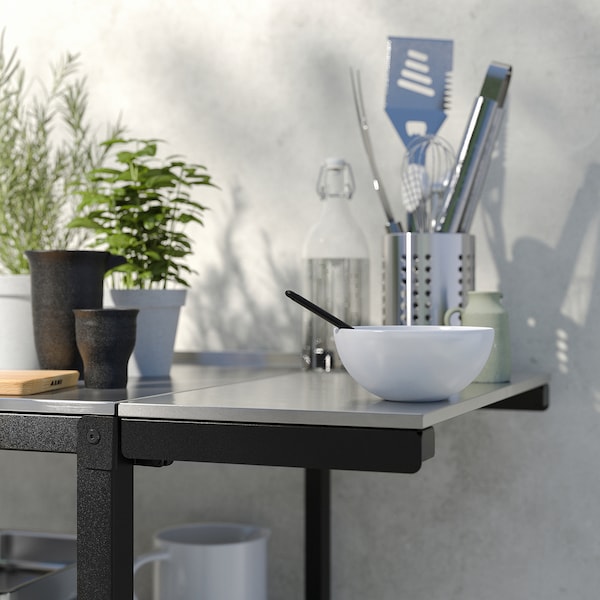 IKEA GRILLSKÄR kitchen island w side table, stainless steel/outdoor, 36 5/8/45 5/8x24 in, Ikea Ireland | 1876JMTLI