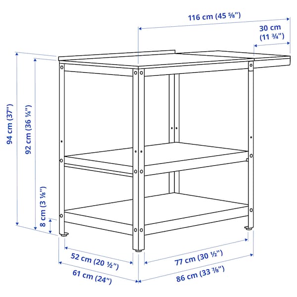 IKEA GRILLSKÄR kitchen island w side table, stainless steel/outdoor, 36 5/8/45 5/8x24 in, Ikea Ireland | 1876JMTLI