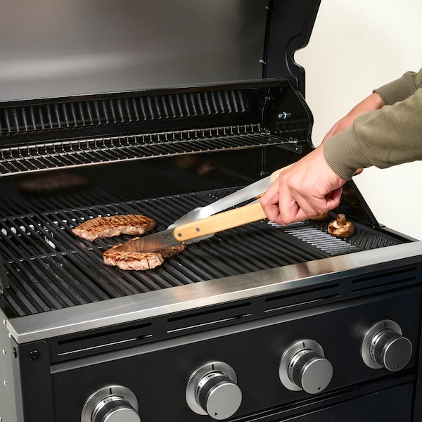 IKEA GRILLTIDER 3-piece barbecue tools set Stainless Steel / Beech, Ikea Ireland | 6471BUFNE
