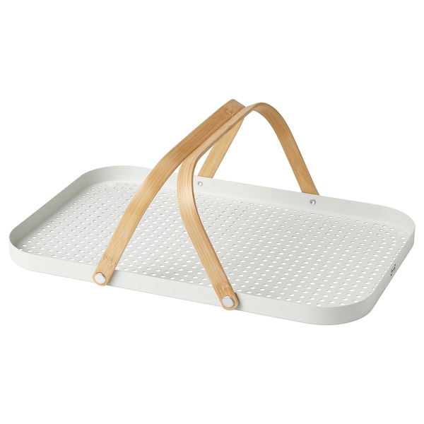 IKEA GRÖNFISK tray with handle, bamboo/white, 18x12 in, Ikea Ireland | 2403DWCIU