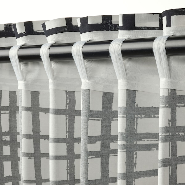 IKEA GRÖNKATTFOT curtains, 1 pair, white/black, 57x98 in, Ikea Ireland | 6203LJBTM