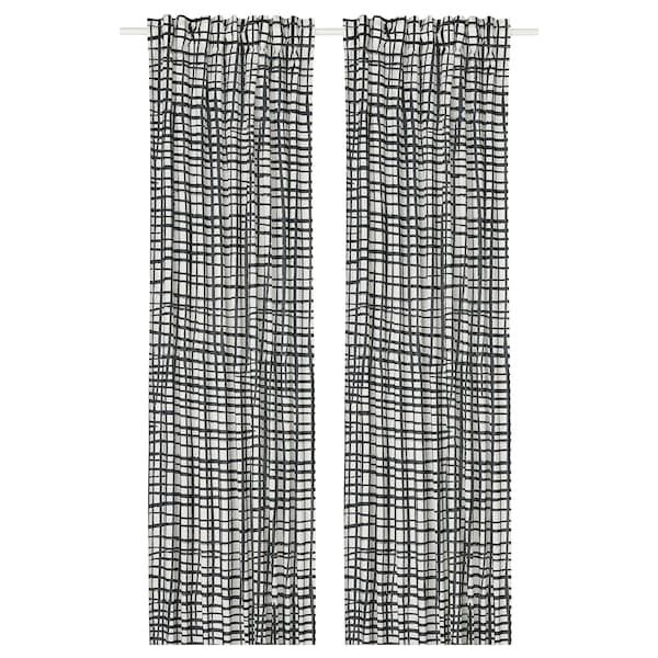 IKEA GRÖNKATTFOT curtains, 1 pair, white/black, 57x98 in, Ikea Ireland | 6203LJBTM