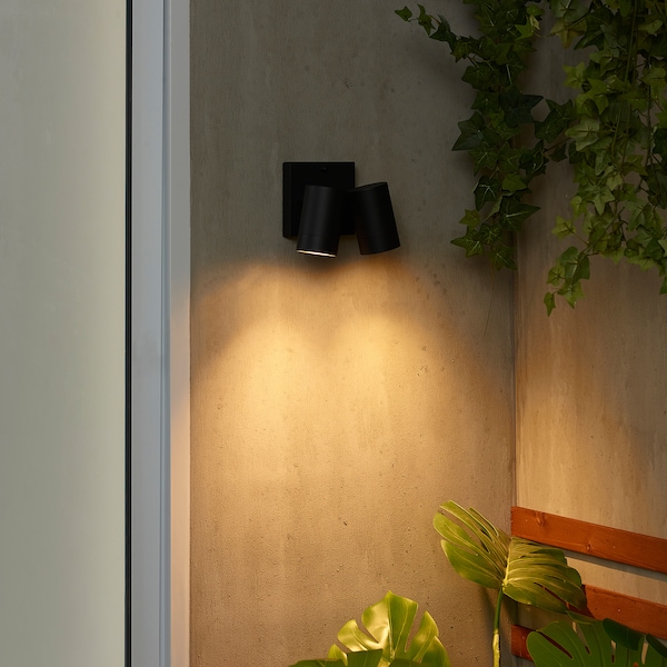 IKEA GRÖNSPRÖT wall lamp double, hardwired, outdoor black, Ikea Ireland | 0936WZPUV