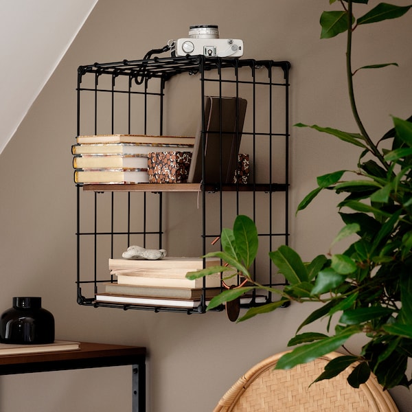 IKEA GULLHULT wall shelf, black/pine antique, 11 3/4x15 3/4 in, Ikea Ireland | 8397PXITD