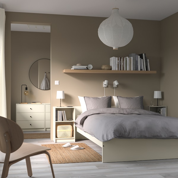 IKEA GURSKEN bed frame with headboard, Full/Double Light Beige / Luröy, Ikea Ireland | 4965CSFIZ