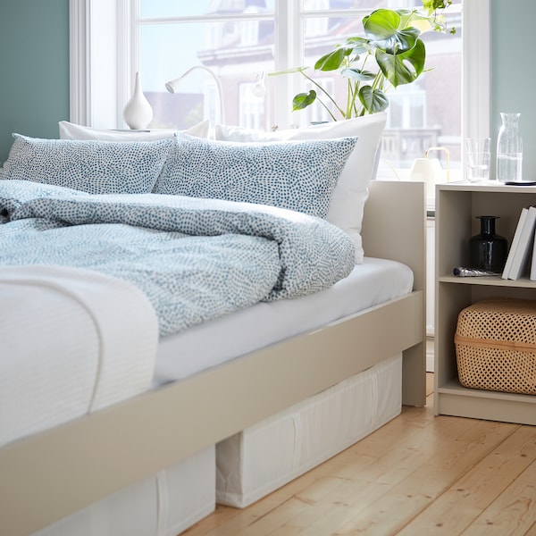 IKEA GURSKEN bed frame with headboard, Full/Double Light Beige / Luröy, Ikea Ireland | 4965CSFIZ
