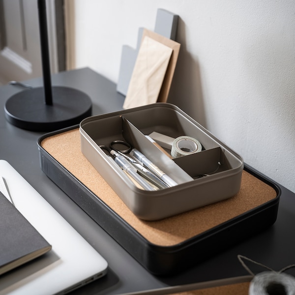 IKEA HARVMATTA box with compartments, dark gray-beige, 9 ½x7x2 ¼ in, Ikea Ireland | 8021JEIUN