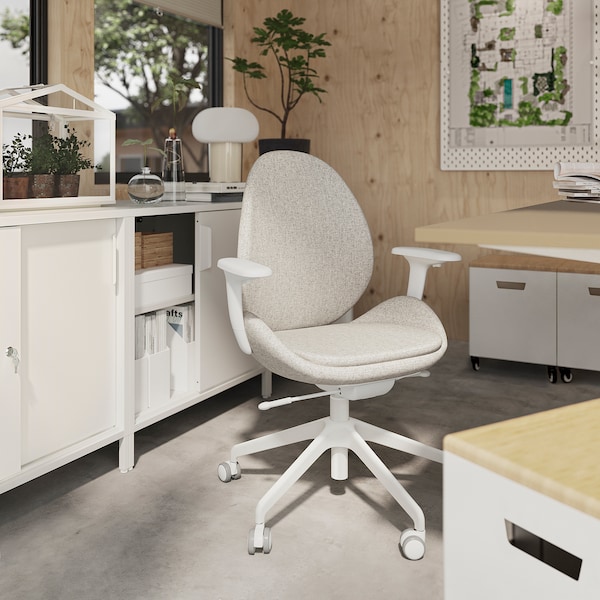 IKEA HATTEFJÄLL office chair with armrests Gunnared Beige / White, Ikea Ireland | 6170XUEGH