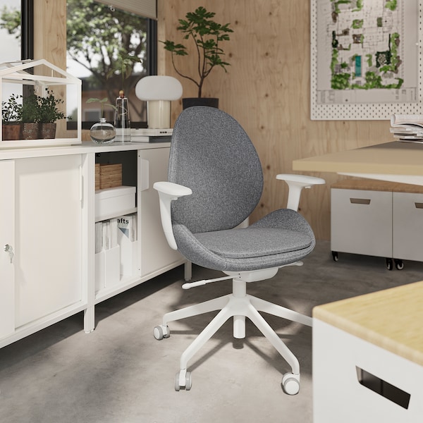 IKEA HATTEFJÄLL office chair with armrests Gunnared Medium Gray / White, Ikea Ireland | 1289ANOHW