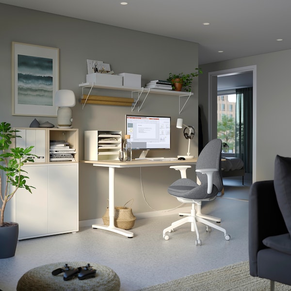 IKEA HATTEFJÄLL office chair with armrests Gunnared Medium Gray / White, Ikea Ireland | 1289ANOHW
