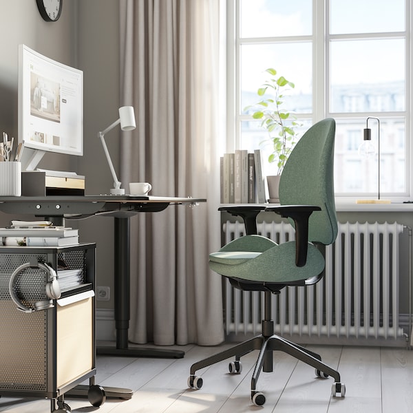 IKEA HATTEFJÄLL office chair with armrests Gunnared Green / Black, Ikea Ireland | 3812ECQMU