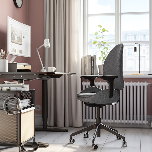 IKEA HATTEFJÄLL office chair with armrests Gunnared Dark Gray / Black, Ikea Ireland | 6418RWXYL