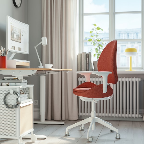 IKEA HATTEFJÄLL office chair with armrests Gunnared Red / White, Ikea Ireland | 1270XYMEB