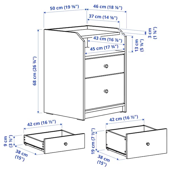 IKEA HAUGA 2-drawer chest, 19 5/8x18 1/8x26 3/4 in White, Ikea Ireland | 6210PITVB