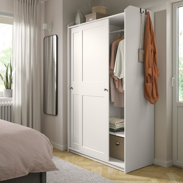 IKEA HAUGA wardrobe with sliding doors, 46 1/2x21 5/8x78 3/8 in White, Ikea Ireland | 1204PLREA