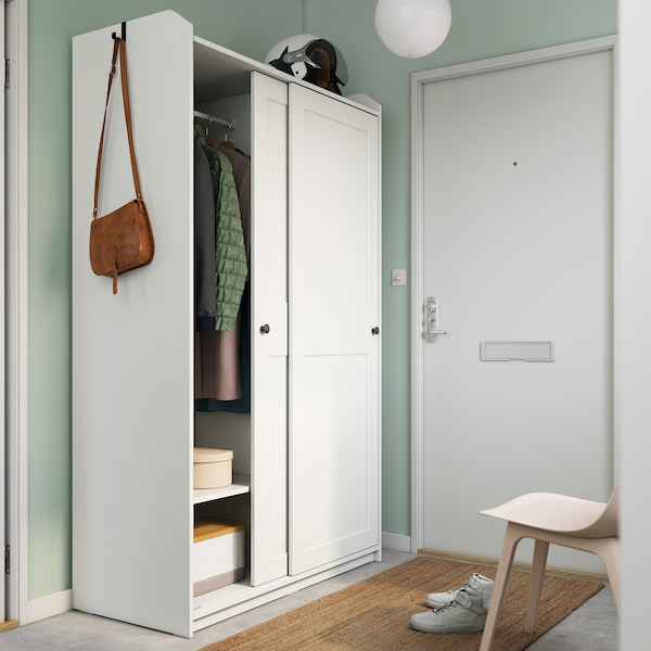 IKEA HAUGA wardrobe with sliding doors, 46 1/2x21 5/8x78 3/8 in White, Ikea Ireland | 1204PLREA
