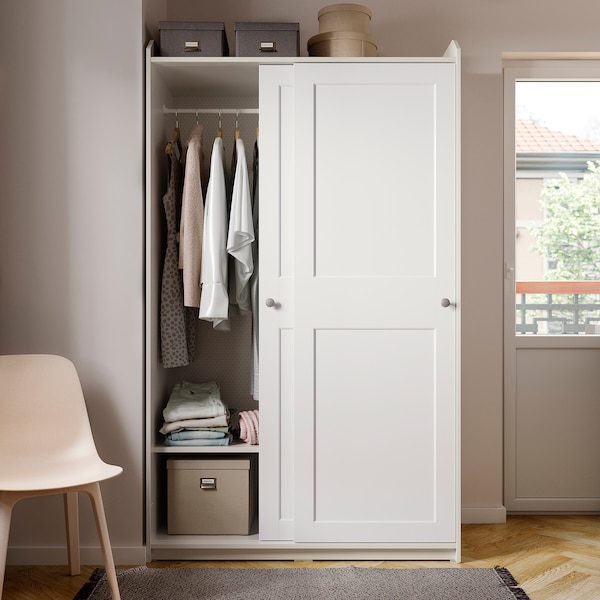 IKEA HAUGA wardrobe with sliding doors, 46 1/2x21 5/8x78 3/8 in White, Ikea Ireland | 1204PLREA