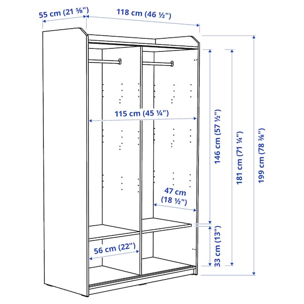 IKEA HAUGA wardrobe with sliding doors, 46 1/2x21 5/8x78 3/8 in White, Ikea Ireland | 1204PLREA