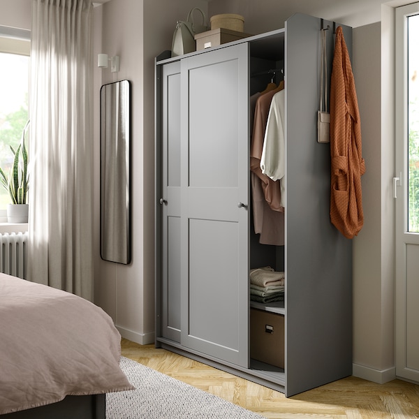 IKEA HAUGA wardrobe with sliding doors, 46 1/2x21 5/8x78 3/8 in Gray, Ikea Ireland | 0391UHZMA