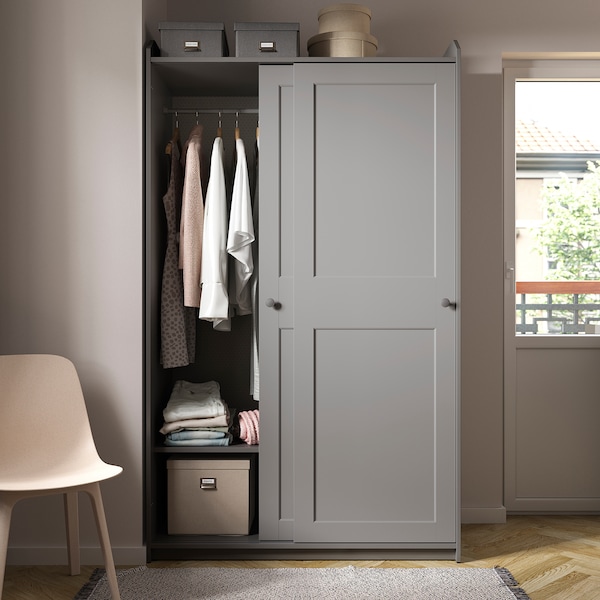 IKEA HAUGA wardrobe with sliding doors, 46 1/2x21 5/8x78 3/8 in Gray, Ikea Ireland | 0391UHZMA