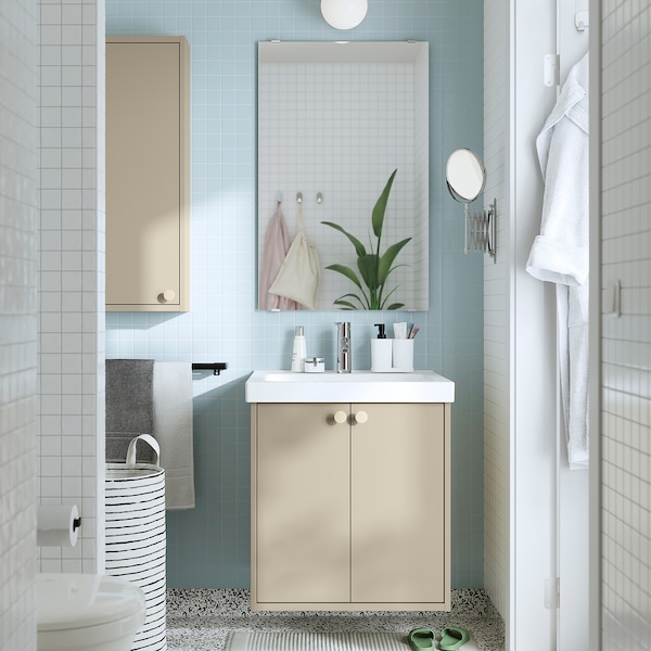 IKEA HAVBÄCK Bathroom vanity with doors, 24x21x25 1/8 in Beige, Ikea Ireland | 7089KFQRC