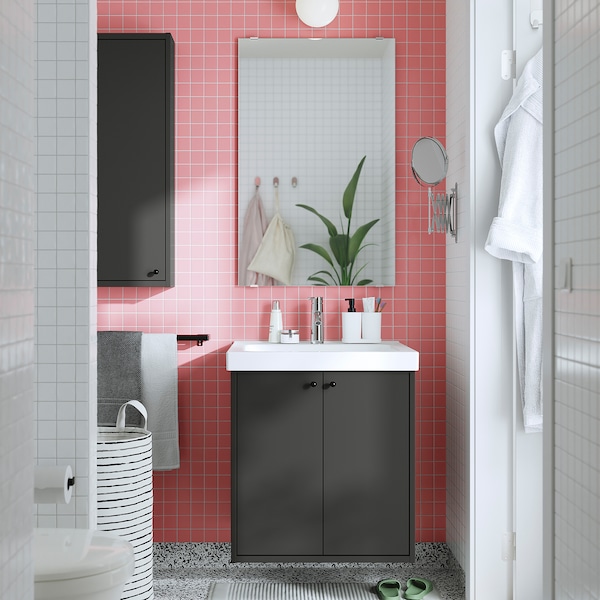 IKEA HAVBÄCK Bathroom vanity with doors, 24x21x25 1/8 in Dark Gray, Ikea Ireland | 4769IFMHG