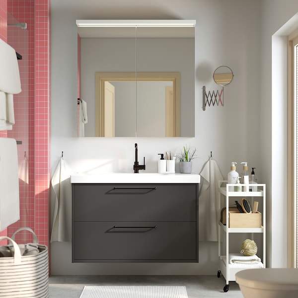 IKEA HAVBÄCK Bathroom vanity with drawers, 36x21x25 1/8 in Dark Gray, Ikea Ireland | 2390HKUCM