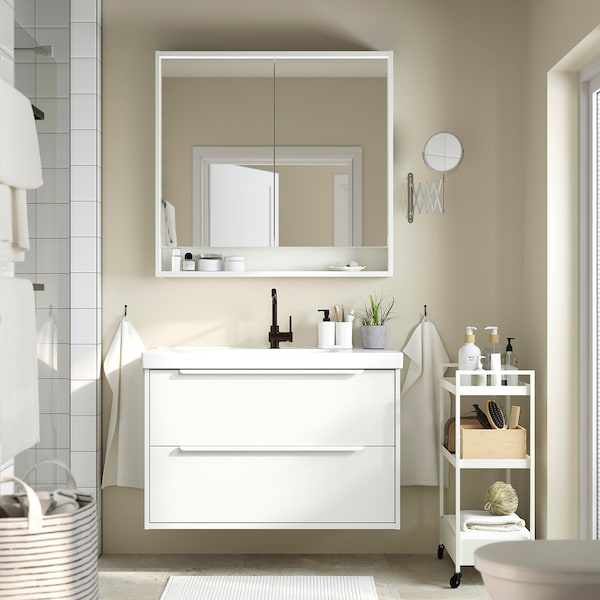 IKEA HAVBÄCK Bathroom vanity with drawers, 36x21x25 1/8 in White, Ikea Ireland | 1365YSXWK