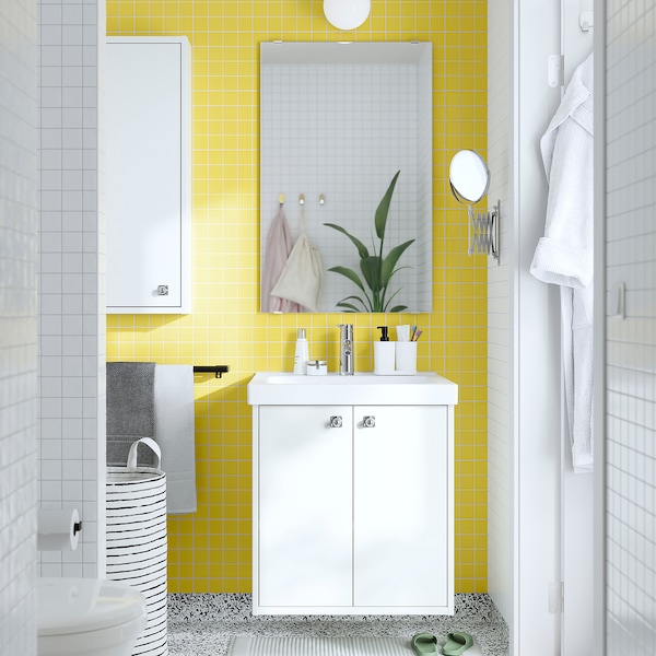 IKEA HAVBÄCK / ORRSJÖN Bathroom vanity w doors/sink/faucet, 25x21 3/4x27 5/8 in White, Ikea Ireland | 9402OSRYB