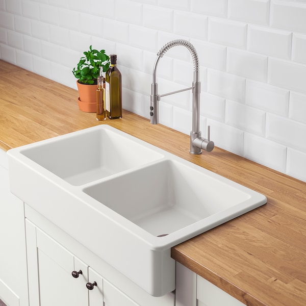 IKEA HAVSEN apron front double bowl sink, white, 37x19 in, Ikea Ireland | 4678DBOIY