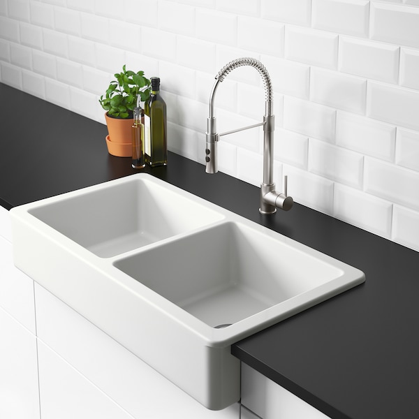 IKEA HAVSEN apron front double bowl sink, white, 37x19 in, Ikea Ireland | 4678DBOIY