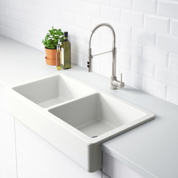 IKEA HAVSEN apron front double bowl sink, white, 37x19 in, Ikea Ireland | 4678DBOIY