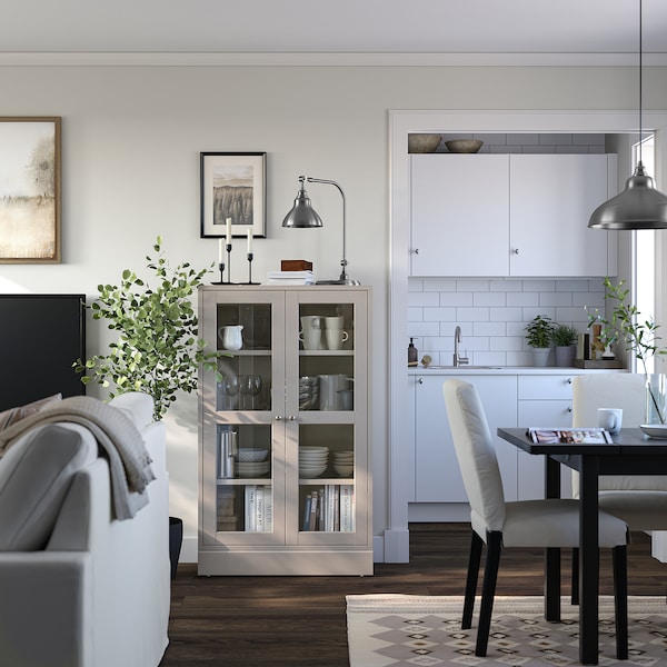 IKEA HAVSTA glass-door cabinet with base, 31 7/8x14 5/8x52 3/4 in Gray / Beige / Clear Glass, Ikea Ireland | 7623NRLKP