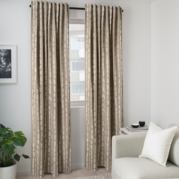 IKEA HÄCKBERBERIS room darkening curtains, 1 pair, beige, 50x98 in, Ikea Ireland | 6351HZDYI