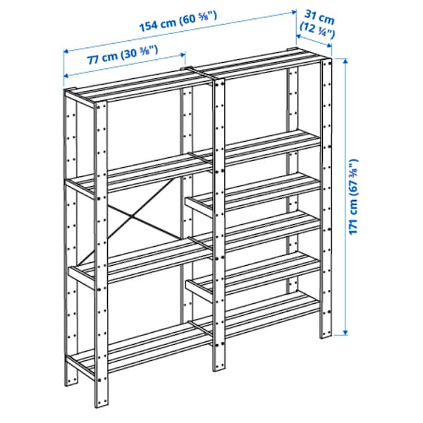 IKEA HEJNE 2 section shelving unit, softwood, 60 5/8x12 1/4x67 3/8 in, Ikea Ireland | 6047UIXAE