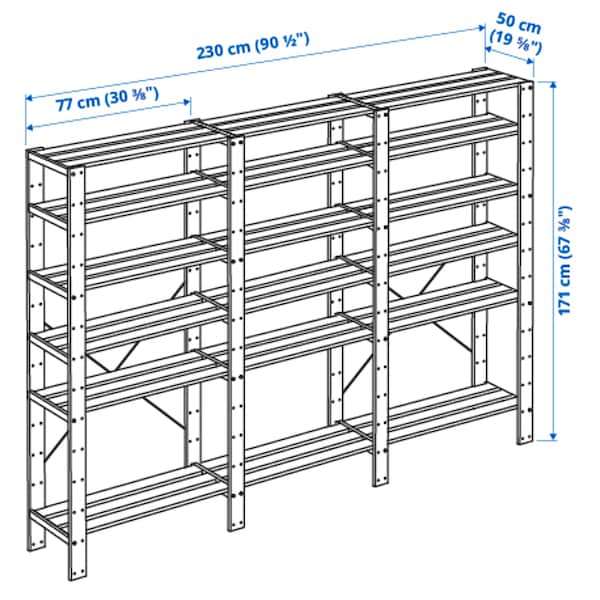 IKEA HEJNE 3 section shelving unit, softwood, 90 1/2x19 5/8x67 3/8 in, Ikea Ireland | 2673EFAON