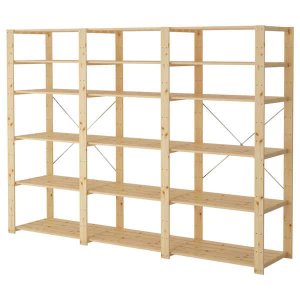 IKEA HEJNE 3 section shelving unit, softwood, 90 1/2x19 5/8x67 3/8 in, Ikea Ireland | 2673EFAON