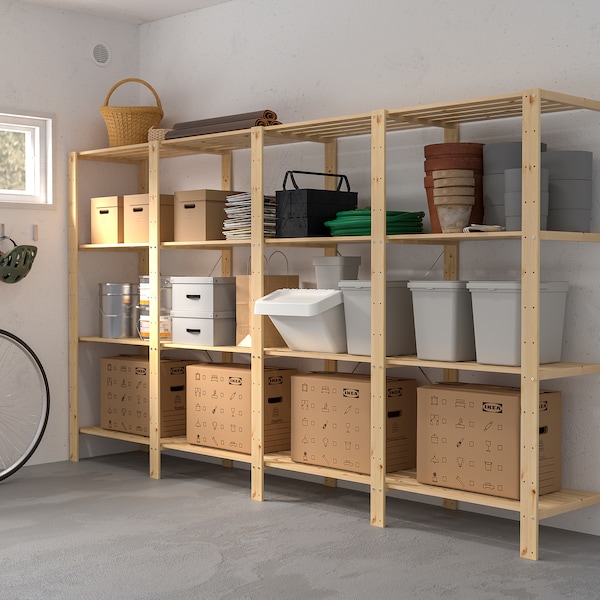 IKEA HEJNE 4 section shelving unit, softwood, 120 7/8x19 5/8x67 3/8 in, Ikea Ireland | 9628CPKYX