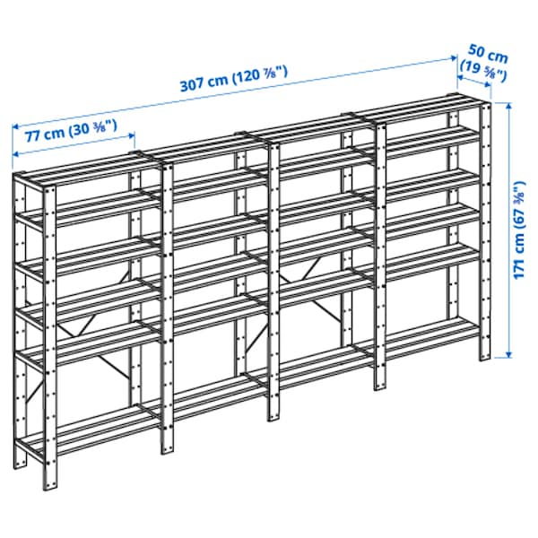 IKEA HEJNE 4 section shelving unit, softwood, 120 7/8x19 5/8x67 3/8 in, Ikea Ireland | 9628CPKYX