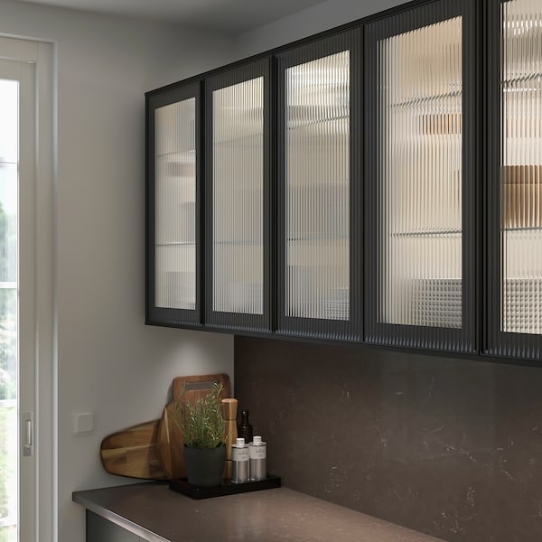 IKEA HEJSTA glass door, 15x30 in Anthracite / Reeded Glass, Ikea Ireland | 7360VZXNI