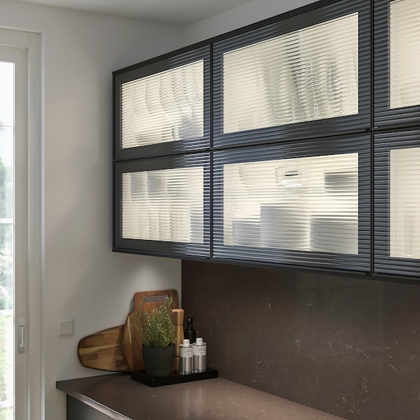 IKEA HEJSTA glass door, 15x30 in Anthracite / Reeded Glass, Ikea Ireland | 7360VZXNI