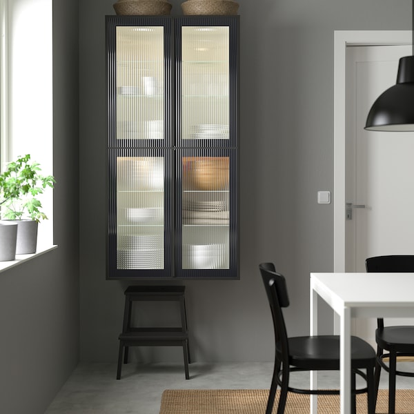 IKEA HEJSTA glass door, 15x30 in Anthracite / Reeded Glass, Ikea Ireland | 7360VZXNI